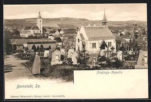 AK Bernstadt, Teilansicht mit Friedhof's Kapelle