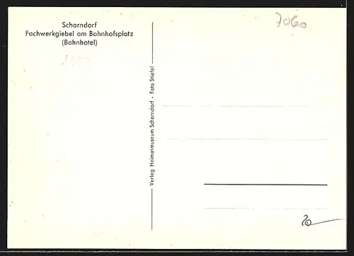 AK Schorndorf, Fachwerkgiebel am Bahnhofsplatz, Bahnhotel