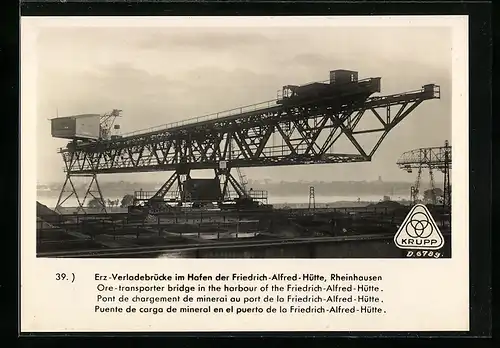 AK Rheinhausen, Erz-Verladebrücke im Hafen der Friedrich-Alfred-Hütte