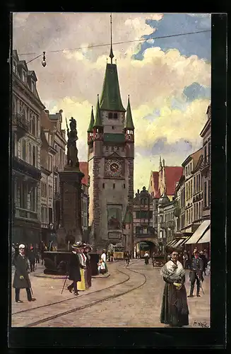 Künstler-AK Heinrich Hoffmann: Freiburg, Kaiserstrasse mit Martinstor