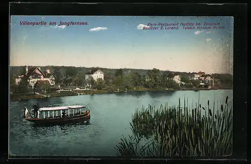 AK Nedlitz, Villenpartie am Jungfernsee, Boot auf dem See