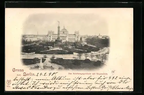 AK Berlin, Reichstagsgebäude mit Siegessäule