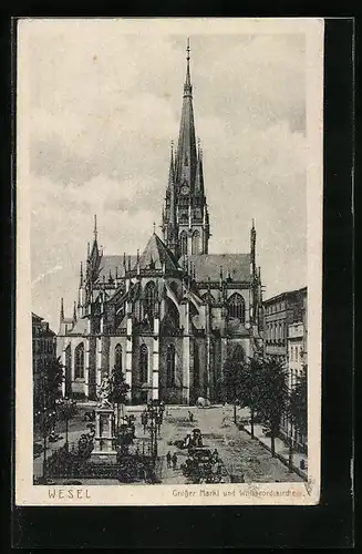 AK Wesel, Grosser Markt mit Willibrordikirche