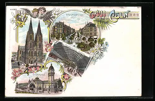 Lithographie Köln, Hohenstaufenring, Hauptbahnhof, Dom