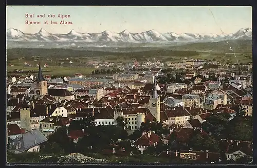 AK Biel, Gesamtansicht und die Alpen