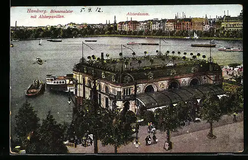 AK Hamburg, Alsterdamm, Binnenalster und Alsterpavillon