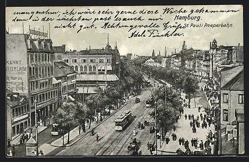 AK Hamburg, St. Pauli Reeperbahn mit Strassenbahn