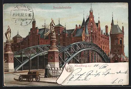 Lithographie Hamburg, Ansicht der Brooksbrücke