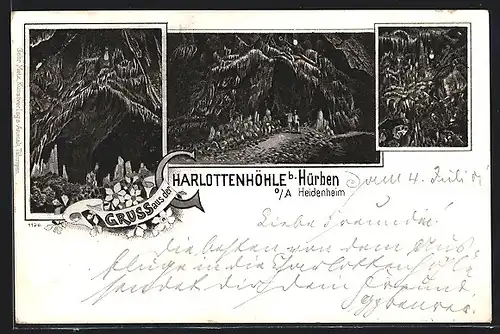 Lithographie Hürben, Blick in die Charlottenhöhle, Tropfsteinhöhle