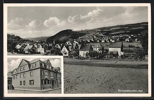 AK Rückershausen /Aar, Ortsansicht und Gasthaus Nassauer Hof