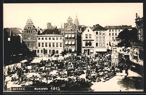 AK Bremen, Markttag auf dem Marktplatz 1893