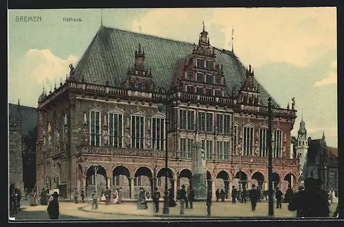 AK Bremen, Rathaus und Passanten