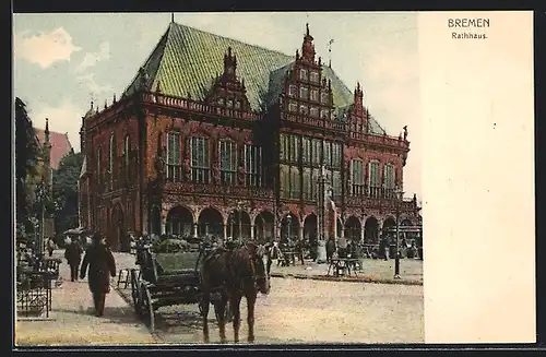 AK Bremen, Markt am Rathaus, Fuhrwerk