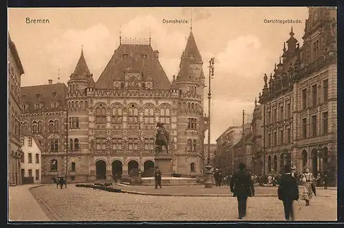 AK Bremen, Strassenpartie mit Domsheide und Gerichtsgebäude