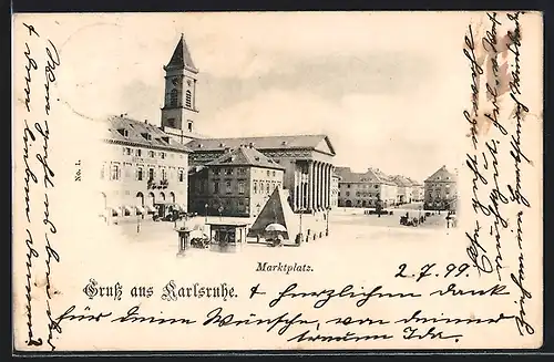 AK Karlsruhe, Marktplatz mit Pyramide