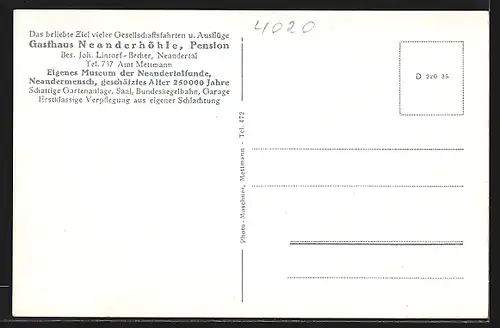 AK Mettmann, Gasthaus Neanderhöhle, Idyll im Neandertal