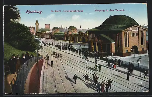 AK Hamburg-St.Pauli, St. Pauli-Landungsbrücke, Eingang in den Tunnel