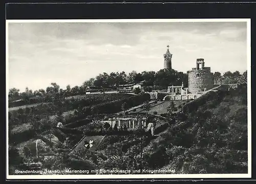 AK Brandenburg (Havel), Marienberg mit Bismarckwarte und Kriegerdenkmal