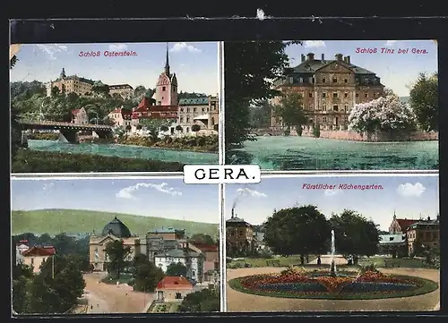 AK Gera, Schloss Oberstein, Schloss Tinz, Fürstlicher Küchengarten und Ortspartie