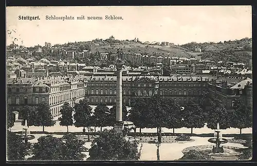 AK Stuttgart, Schlossplatz mit neuem Schloss