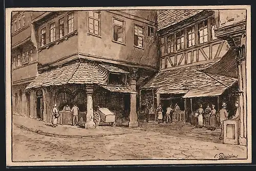 Künstler-AK Alt-Frankfurt, Partie an der Schirne