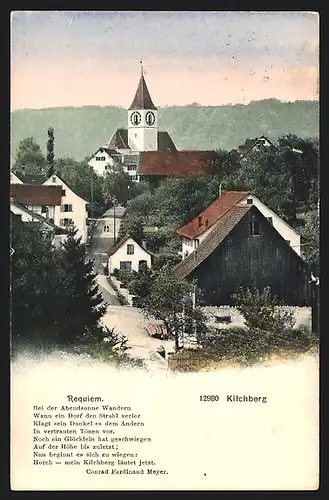 AK Kilchberg, Teilansicht mit Kirche, Gedicht Requiem