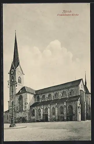 AK Zürich, Fraumünster-Kirche im Sonnenschein
