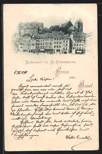 AK Basel, Barfüsserplatz und St. Leonhardskirche