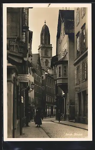 AK Zürich, Geschäfte in einer Altstadtstrasse