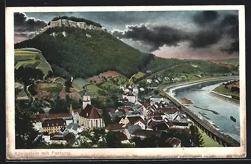 AK Königstein, Teilansicht mit Festung