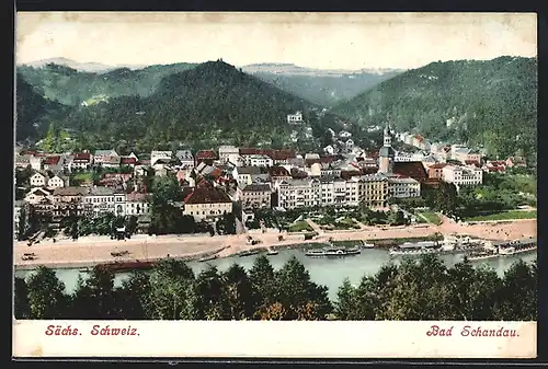 AK Bad Schandau /Sächs. Schweiz, Teilansicht mit Kirche