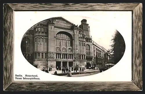 Präge-AK Berlin-Schöneberg, Mozartsaal und Neues Schauspielhaus, Nollendorfplatz, im Holzimitats-Passepartout