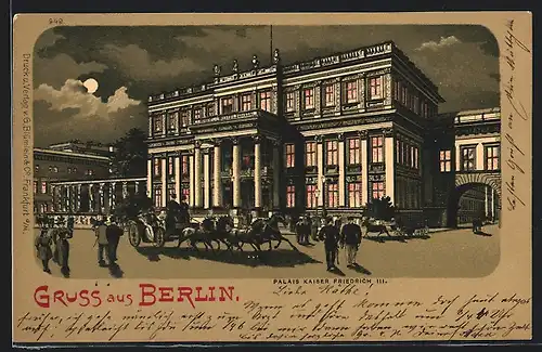 Lithographie Berlin, Palais Kaiser Friedrich III., Kutsche
