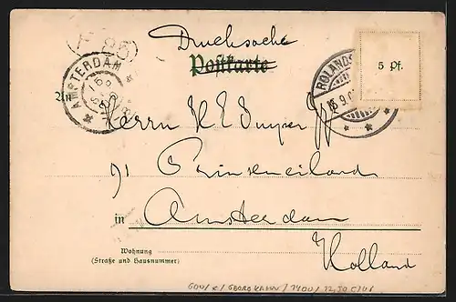 Lithographie Frankfurt a. Main. Kaiserstrasse mit Pferdebahn und Kutschen