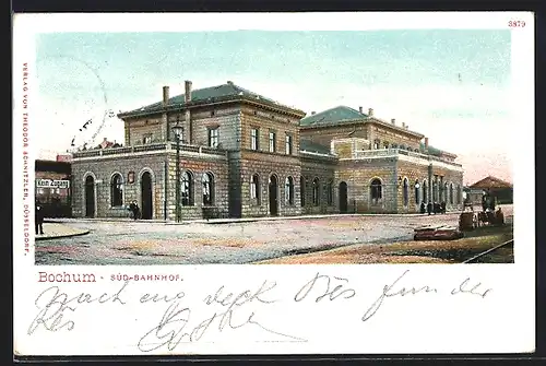 AK Bochum, Strassenpartie vor dem Süd-Bahnhof