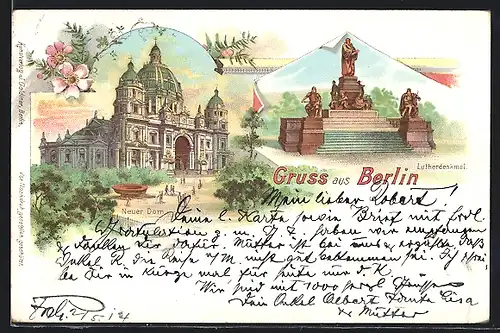 Lithographie Berlin, Neuer Dom, Lutherdenkmal