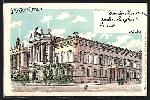 Lithographie Berlin, Palais Kaiser Wilhelm I. mit historischen Eckfenstern