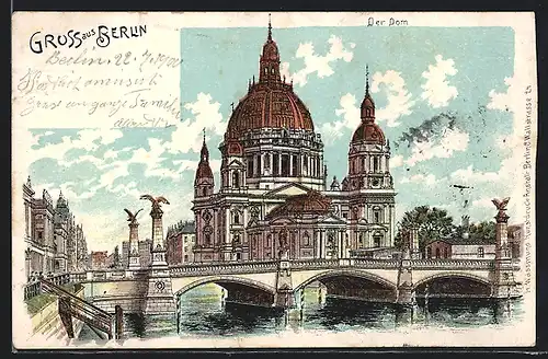 Lithographie Berlin, Dom mit Brücke