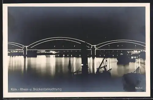 AK Köln-Deutz, Pressa 1928, Rhein-und Brückenbeleuchtung