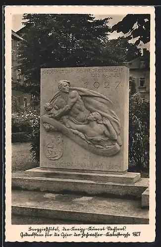 AK Berggiesshübel, Gedenkstein für die Opfer der Hochwasserkatastrophe 1927