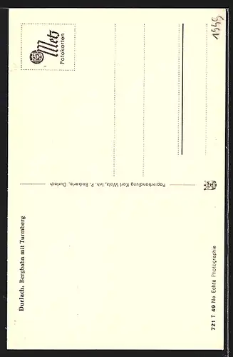 AK Durlach, Bergbahn mit Turmberg