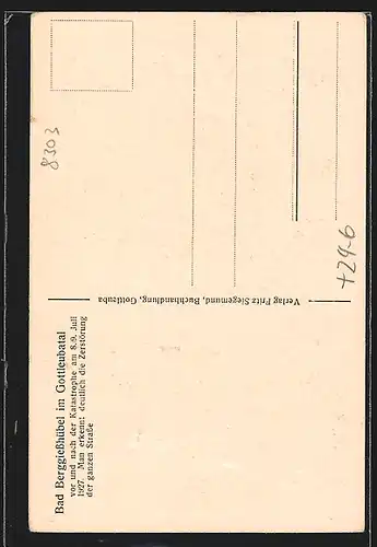 AK Bad Berggiesshübel, Teilansicht aus der Vogelschau, vor und nach der Katastrophe am 8. /9. Juli 1927