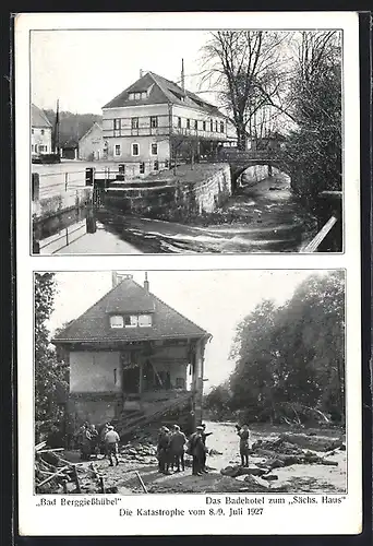 AK Berggiesshübel, Badehotel zum Sächs. Haus nach der Hochwasser-Katastrophe 1927