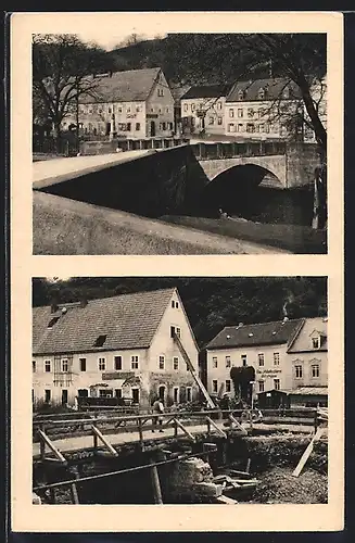 AK Berggiesshübel, Zerstörung der Brücke durch Unwetter vom 9. Juli 1927