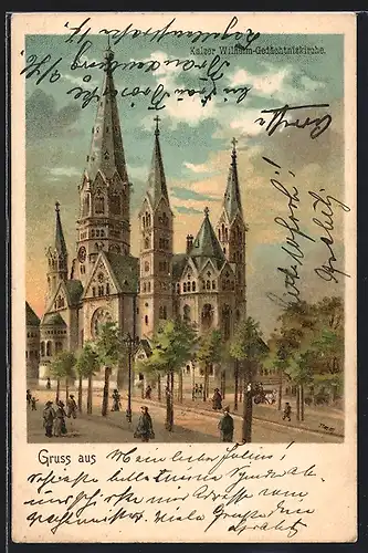 Lithographie Berlin-Charlottenburg, Kaiser-Wilhelm-Gedächtniskirche