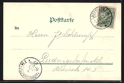 AK Mettlach, Ortsansicht mit Flusspartie und Brücke