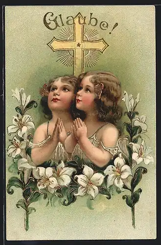 AK Allegorie von Glaube als junge Mädchen in Blumen