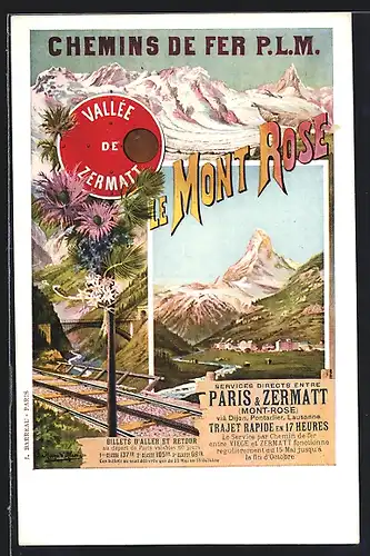 AK Chemins de fer P.L.M., Vallee de Zermatt, Le Mont Rose