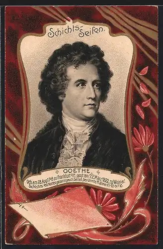 Künstler-AK Reklame für Schichts-Seifen, Porträt des Dichters Goethe, 1749-1832