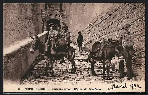 AK Korsika / Corse, Porteurs d`Eau, Région de Bonifacio, Wasserträger mit Eseln